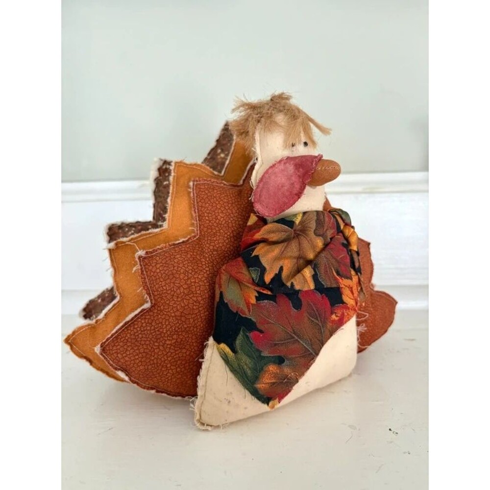 Primitive Folk Art Fabric Turkey Thanksgiving Fall Harvest Shelf Sitter Decor
